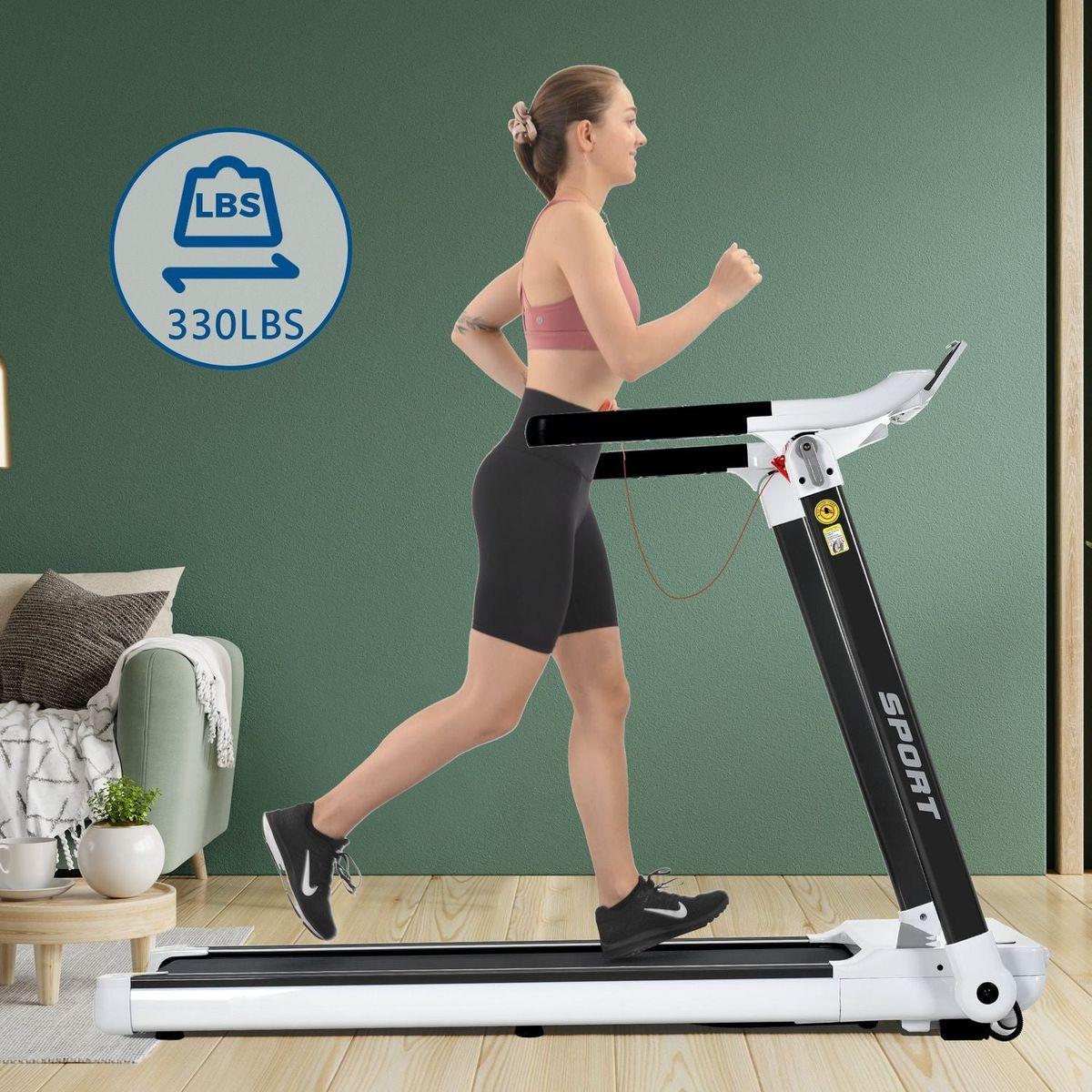 Portable Compact Treadmill;Electric Motorized 3.5HP;14KM/H;Medium Running Machine Motorised Gym 330lbs;Foldable for Home Gym Fitness Workout Jogging Walking;Bluetooth Speaker APP FITIME