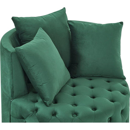 Velvet Upholstered Swivel Chair for Living Room, with Button Tufted Design and Movable Wheels, Including 3 Pillows, Green