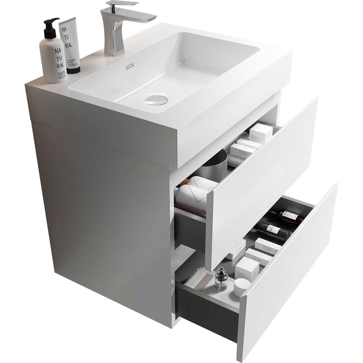 201 Alice 24" White Bathroom Vanity with Sink, Large Storage Wall Mounted Floating Bathroom Vanity for Modern Bathroom, One-Piece Sink Basin without Drain and Faucet