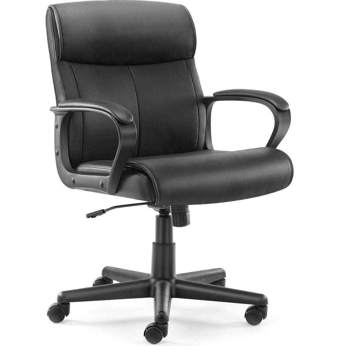 Mid Back Office Desk Chair with Padded Armrests PU Leather Home Office Chair