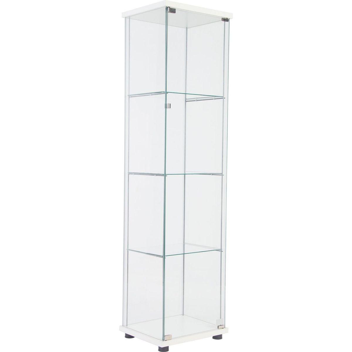 One Door Glass Cabinet Glass Display Cabinet with 4 Shelves, White