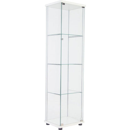 One Door Glass Cabinet Glass Display Cabinet with 4 Shelves, White