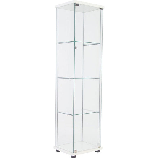 One Door Glass Cabinet Glass Display Cabinet with 4 Shelves, White