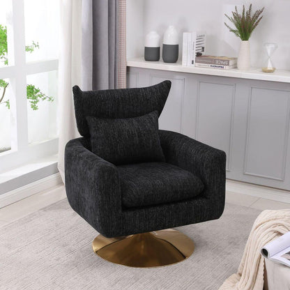 Classic Mid-Century 360-degree Swivel Accent Chair, Black Linen