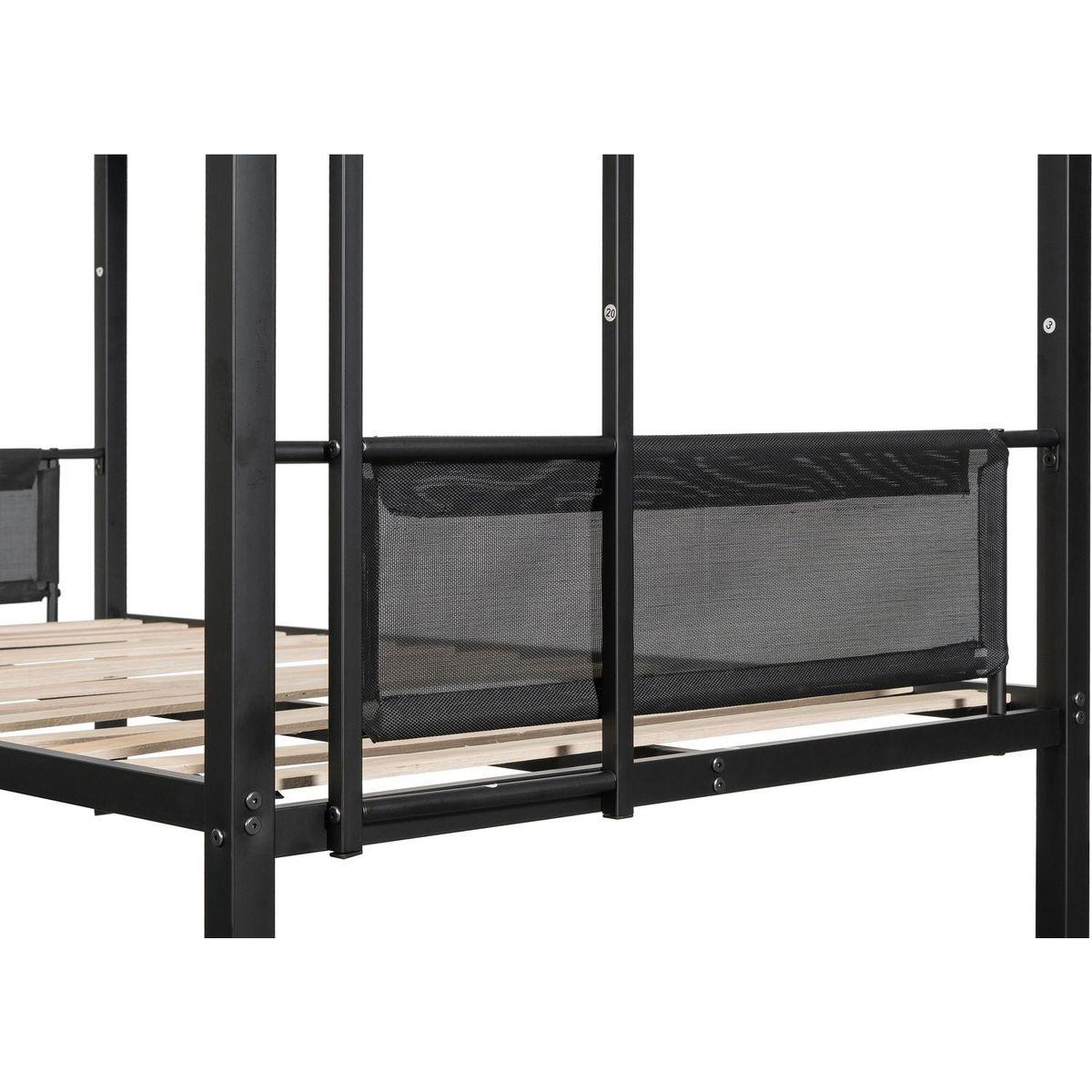 Twin over twin bunk bed with trundle (Wood Slat and Textilene Guardrail)