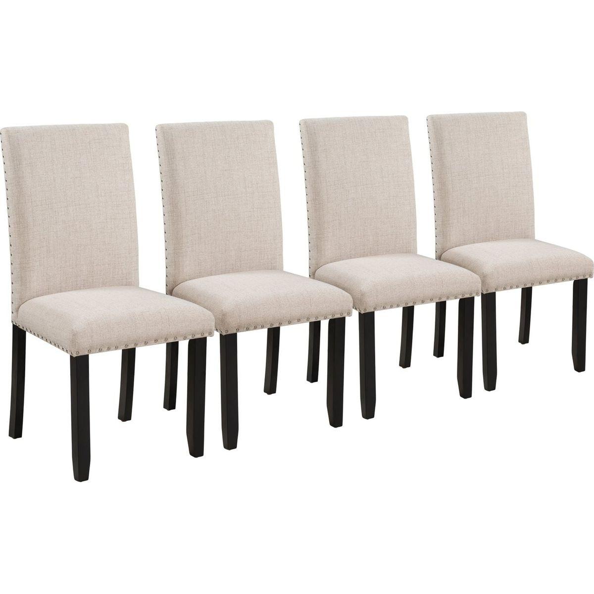 Faux Marble 5-Piece Dining Set Table with 4 Thicken Cushion Dining Chairs Home Furniture, White/Beige+Black