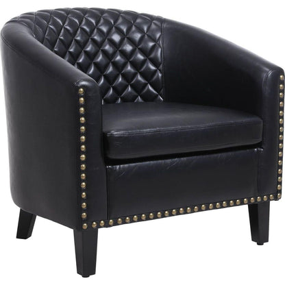 accent Barrel chair living room chair with nailheads and solid wood legs Black pu leather