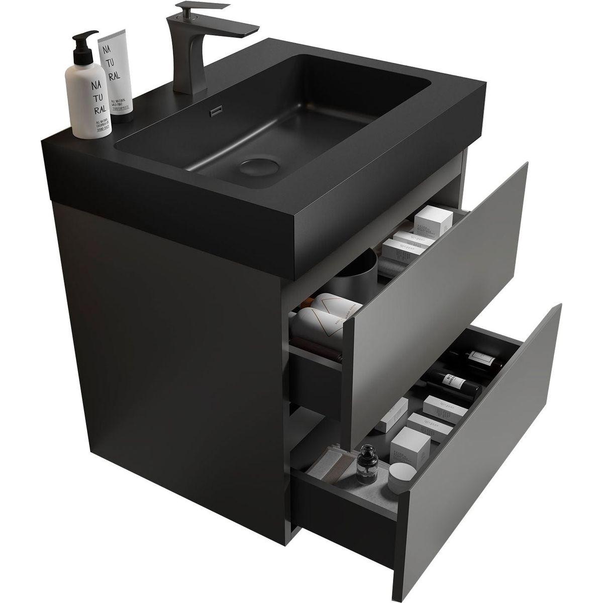 Alice 24" Gray Bathroom Vanity with Sink, Large Storage Wall Mounted Floating Bathroom Vanity for Modern Bathroom, One-Piece Black Sink Basin without Drain and Faucet