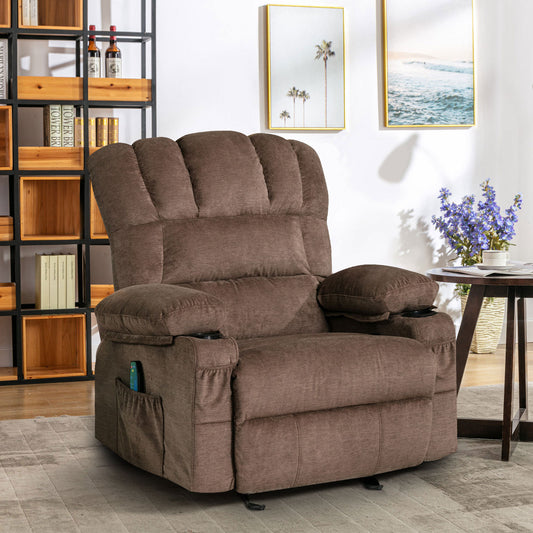 Recliner Chair Massage Heating sofa with USB and side pocket 2 Cup Holders (Brown)