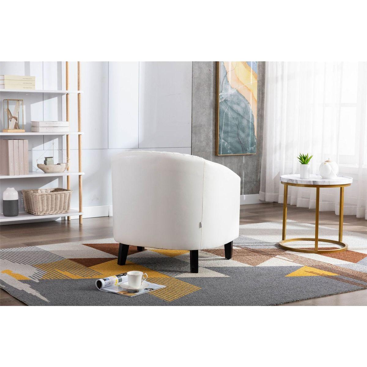 accent Barrel chair living room chair with nailheads and solid wood legs white pu leather