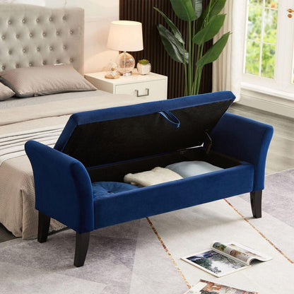 51.5" Bed Bench with Storage Navy Blue Velvet - Streamdale Furniture