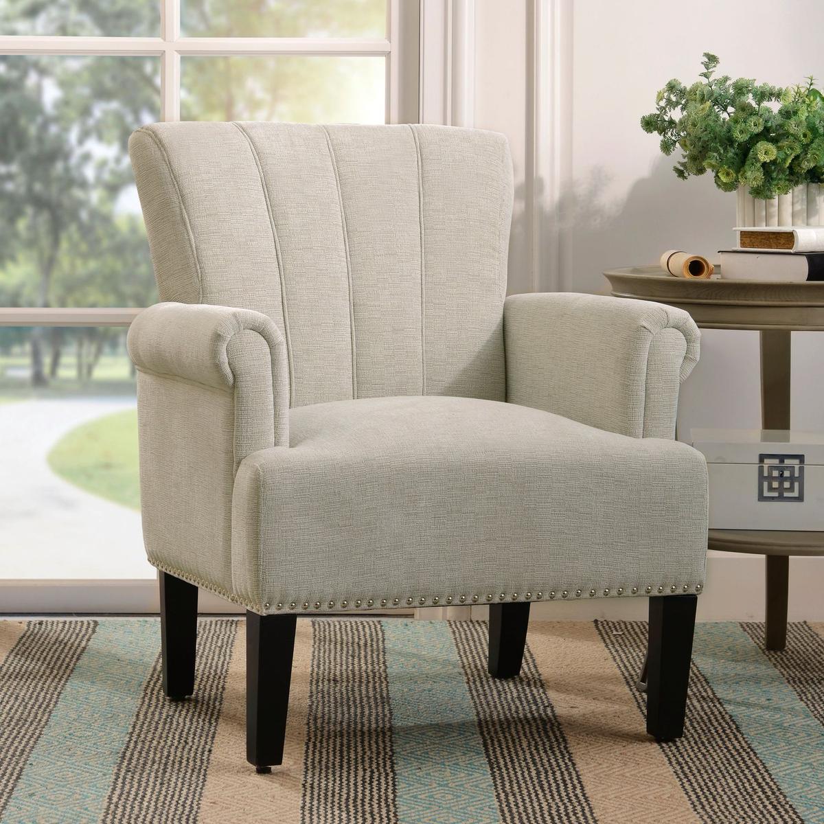 Accent Rivet Tufted Polyester Armchair, Cream