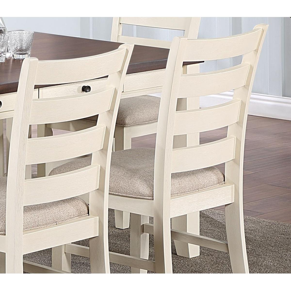 White Classic 2pcs Dining Chairs Set Rubberwood Beige Fabric Cushion Seats Ladder Backs Dining Room Furniture Side Chair