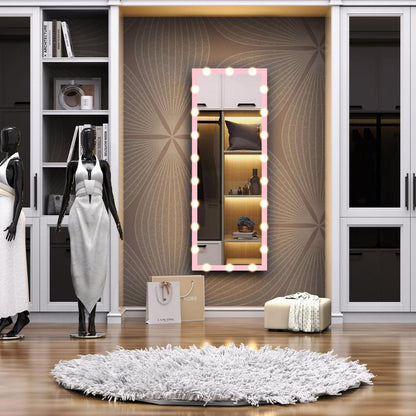 Hollywood Full Length Mirror with Lights Full Body Vanity Mirror with 3 Color Modes Wall Lighted Standing Floor Mirror for Dressing Room Bedroom Hotel Touch Control Pink 62.6"x23.3" - Streamdale Furniture