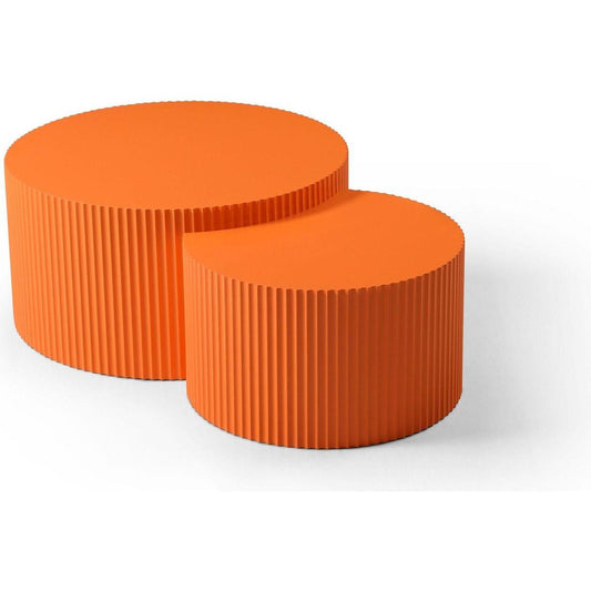 31.5inch Nesting table set of 2 Round and Half Moon Shapes, No Need Assembly, Bright Orange, for Living room, Office, Any Leisure Area