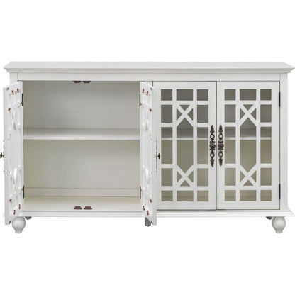 Sideboard with Adjustable Height Shelves, Metal Handles, and 4 Doors for Living Room, Bedroom, and Hallway (Antique White)