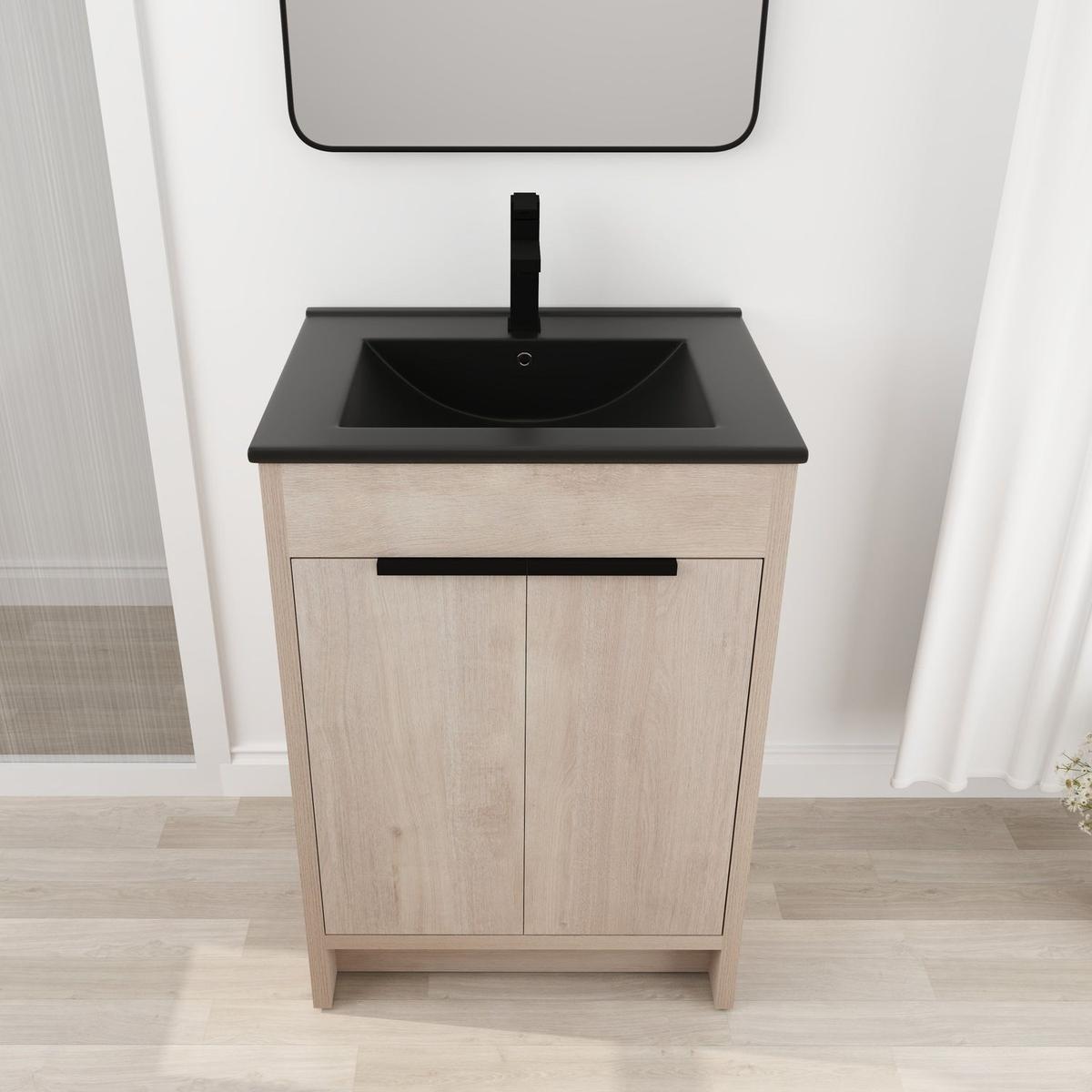 24 Inch Freestanding Bathroom Vanity with Black Ceramic Sink & 2 Soft-Close Cabinet Doors (BLO-G-BL9060BK),W1286S