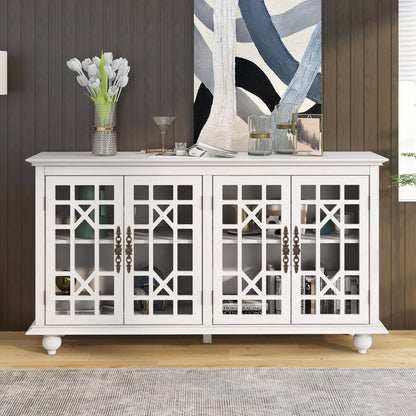 Sideboard with Adjustable Height Shelves, Metal Handles, and 4 Doors for Living Room, Bedroom, and Hallway (Antique White)