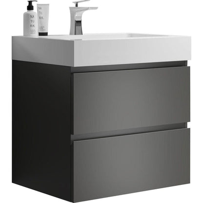 Alice 24" Gray Bathroom Vanity with Sink, Large Storage Wall Mounted Floating Bathroom Vanity for Modern Bathroom, One-Piece White Sink Basin without Drain and Faucet