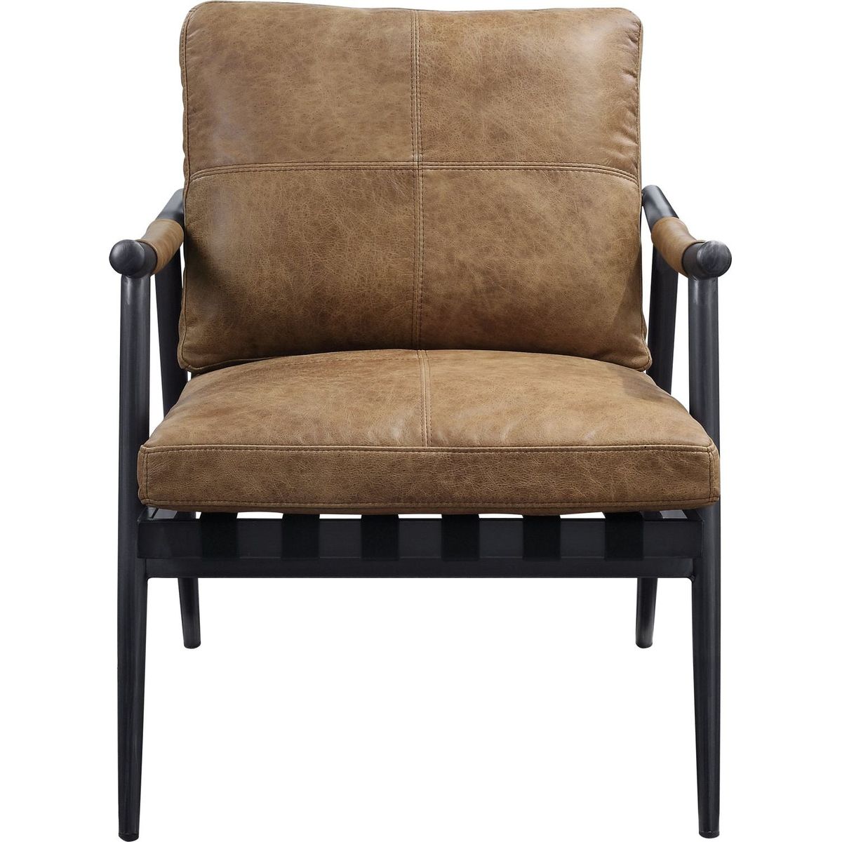 Anzan Accent Chair in Berham Chestnut Top Grain Leather & Matt Iron Finish