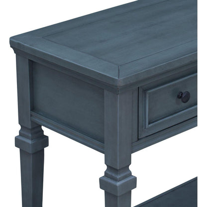 Classic Retro Style Console Table with Three Top Drawers and Open Style Bottom Shelf, Easy Assembly (Navy)