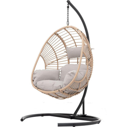 Outdoor Indoor Swing Egg Chair Natural color wicker with beige cushion