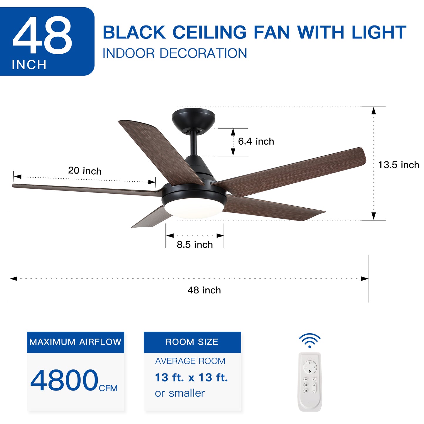 48 In Intergrated LED Ceiling Fan Lighting with Brown Wood Grain ABS Blade