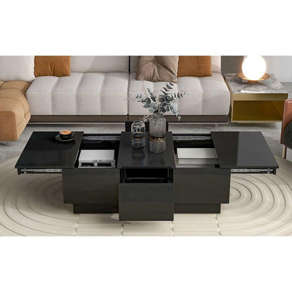 Multifunctional Coffee Table with 2 large Hidden Storage Compartment, Extendable Cocktail Table with 2 Drawers, High-gloss Center Table with Sliding Top for Living Room, 39.3"x21.6", Black