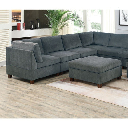 Living Room Furniture Grey Chenille Modular Sectional 9pc Set Large Family U- Sectional Modern Couch 3x Corner Wedge 4x Armless Chairs and 2x Ottoman Plywood