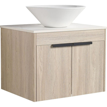 24" Modern Design Float Bathroom Vanity With Ceramic Basin Set, Wall Mounted White Oak Vanity With Soft Close Door, KD-PackingD-Packing Pieces