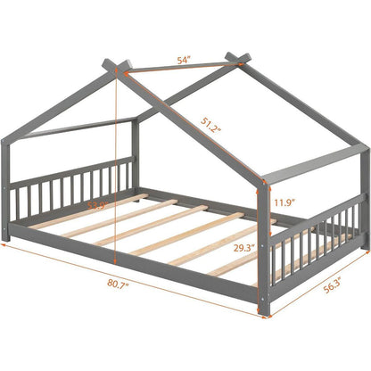 Full Size House Bed Wood Bed, Gray