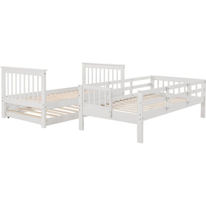 Stairway Twin-Over-Twin Bunk Bed with Twin size Trundle for Bedroom, Dorm, Adults, White () - Streamdale Furniture
