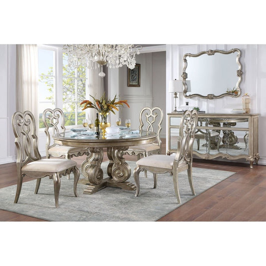 Esteban Side Chair (Set-2) in Ivory Velvet & Antique Champagne Finish