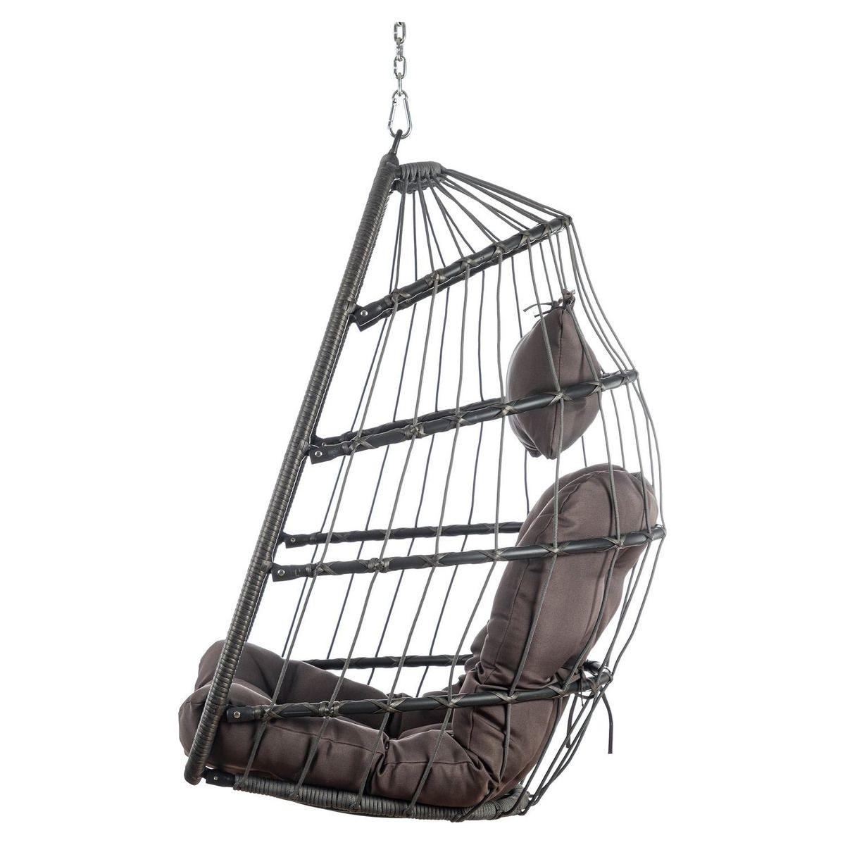 Outdoor Wicker Rattan Swing Chair Hammock chair Hanging Chair with Aluminum Frame and Dark Grey Cushion Without Stand 265LBS Capacity