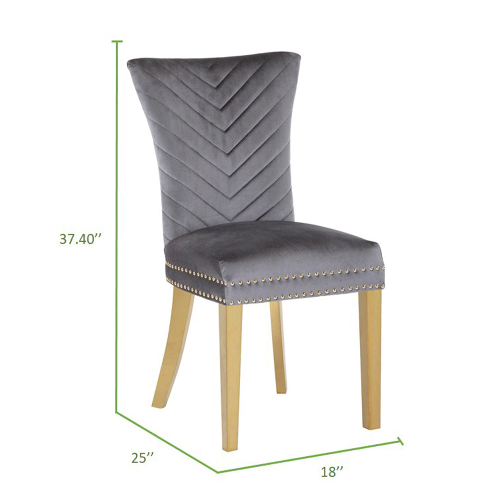 Eva 2 Piece Gold Legs Dining Chairs Finished with Velvet Fabric in Gray