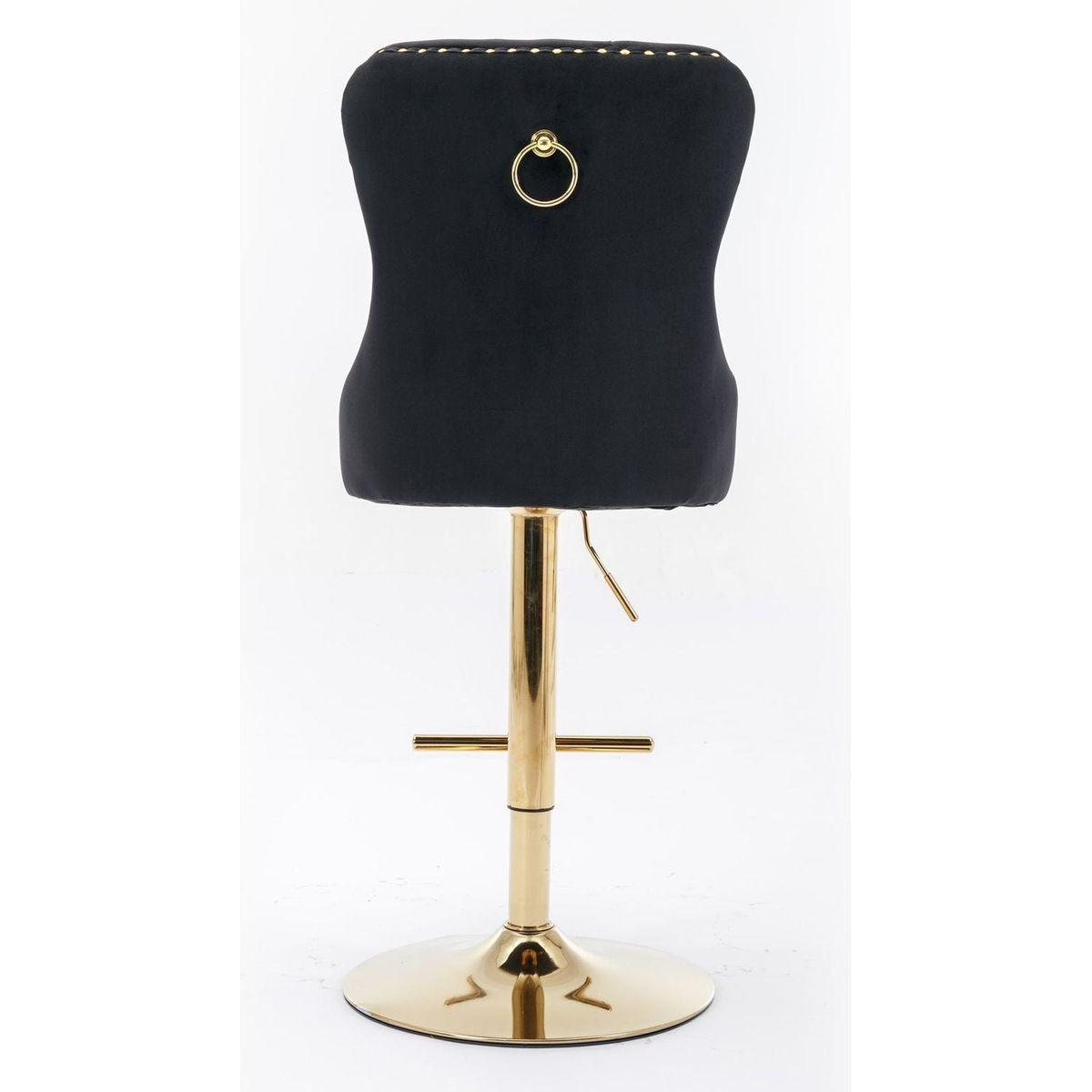Thick Golden Swivel Velvet Barstools Adjusatble Seat Height from 27-35 Inch, Modern Upholstered Bar Stools with Backs Comfortable Tufted for Home Pub and Kitchen Island (Black, Set of 2)