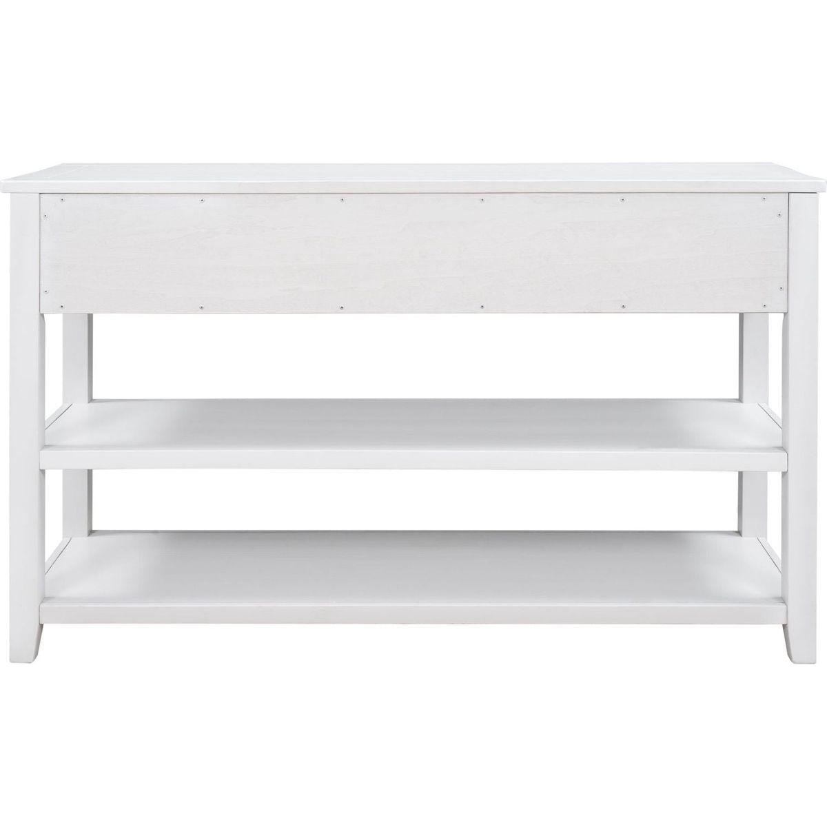 Retro Design Console Table with Two Open Shelves, Pine Solid Wood Frame and Legs for Living Room (Antique White)