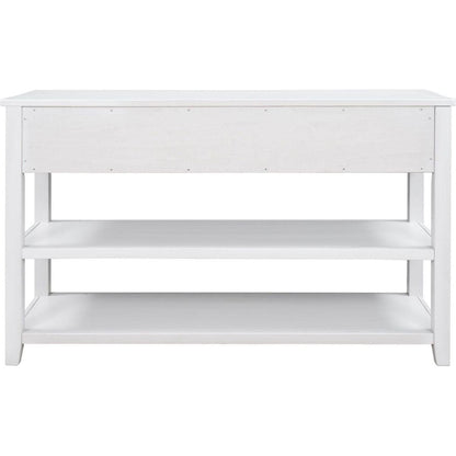 Retro Design Console Table with Two Open Shelves, Pine Solid Wood Frame and Legs for Living Room (Antique White)