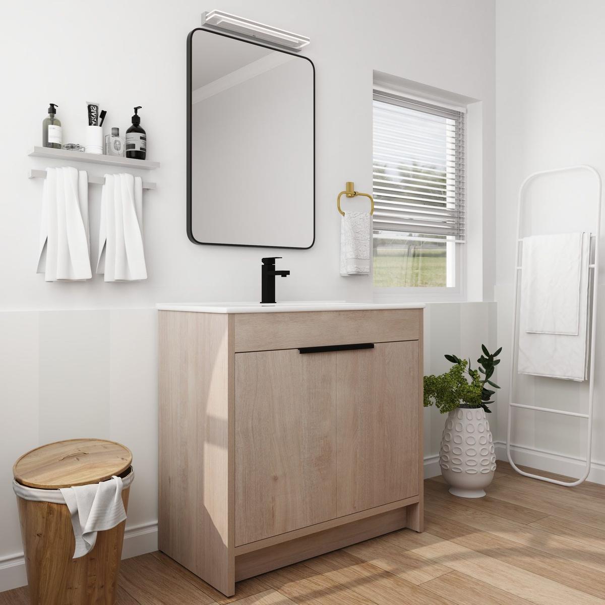 36 Inch Freestanding Bathroom Vanity with White Ceramic Sink & 2 Soft-Close Cabinet Doors (BVB02436PLO-F-BL9090B),W1286S00063