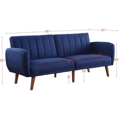 Bernstein Adjustable Sofa, Blue Linen & Walnut Finish