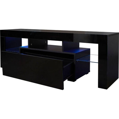 Black TV Stand with LED RGB Lights, Flat Screen TV Cabinet, Gaming Consoles - in Lounge Room, Living Room and Bedroom (Black)