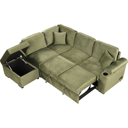 87.4" Sleeper Sofa Bed,2 in 1 Pull Out sofa bed L Shape Couch with Storage Ottoman for Living Room,Bedroom Couch and Small Apartment, Green