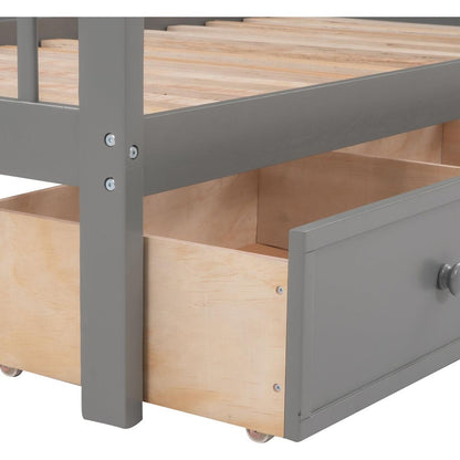 Stairway Twin-Over-Twin Bunk Bed with Three Drawers for Bedroom, Dorm - Gray - Streamdale Furniture