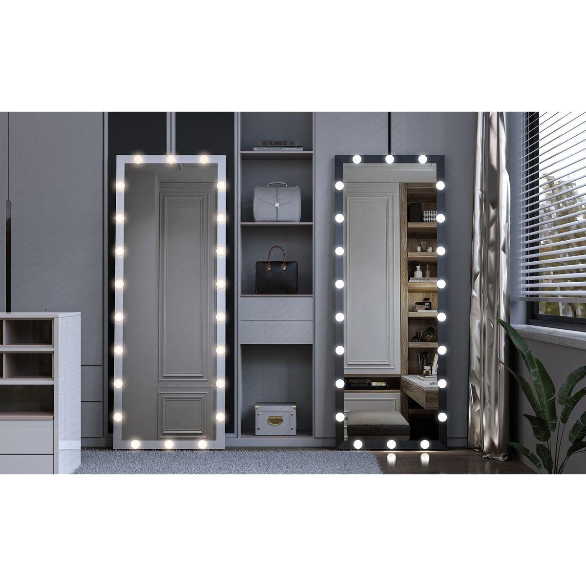 Hollywood Full Length Mirror with Lights Full Body Vanity Mirror with 3 Color Modes Lighted Standing Floor Mirror for Dressing Room Bedroom Wall Mounted Touch Control Black 63x24inch - Streamdale Furniture