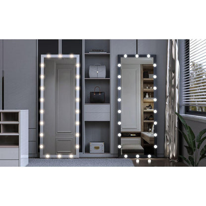 Hollywood Full Length Mirror with Lights Full Body Vanity Mirror with 3 Color Modes Lighted Standing Floor Mirror for Dressing Room Bedroom Wall Mounted Touch Control Black 63x24inch - Streamdale Furniture