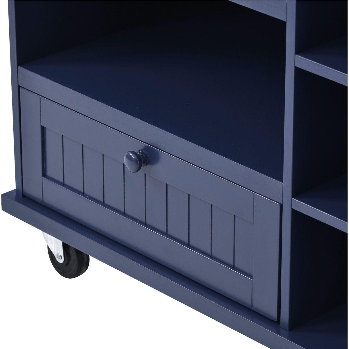 Kitchen Island Cart with Storage Cabinet and Two Locking Wheels,Solid wood desktop,Microwave cabinet,Floor Standing Buffet Server Sideboard for Kitchen Room,Dining Room,, Bathroom(Dark blue)