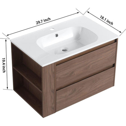 30" Wall Mounting Bathroom Vanity With Gel Sink, Soft Close Drawer