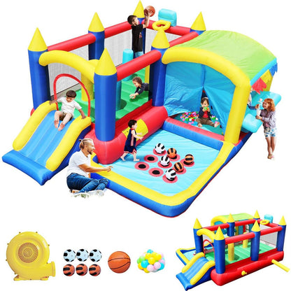 7 in 1 Inflatable Bounce House, Bouncy House with Ball Pit for Kids Indoor Outdoor Party Family Fun, Obstacles, Toddler Jump Bouncy Castle with Ball Pit for Birthday Party Gifts - Streamdale Furniture