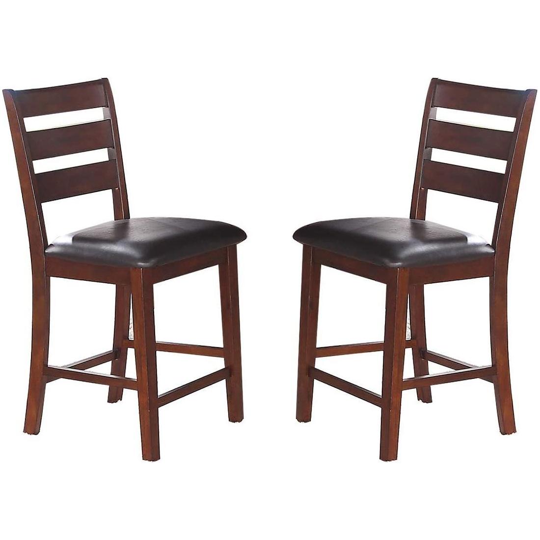 Set of 2 Chairs Dining Room Furniture Antique walnut Wood Finish Cushioned Solid wood Counter Height Chairs Faux Leather Cushion