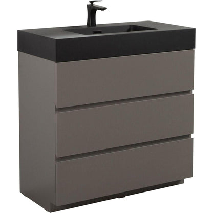 Alice 36" Gray Bathroom Vanity with Sink, Large Storage Freestanding Bathroom Vanity for Modern Bathroom, One-Piece Black Sink Basin without Drain and Faucet